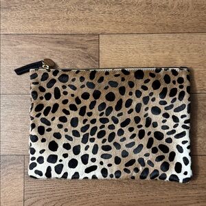 Clare V. Flat Calf Hair Clutch In Leopard Animal Print Quiet Luxury Old Money